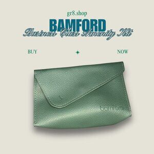Bamford Business Class Green Leather Amenity Kit Travel Pouch With Snap Closure